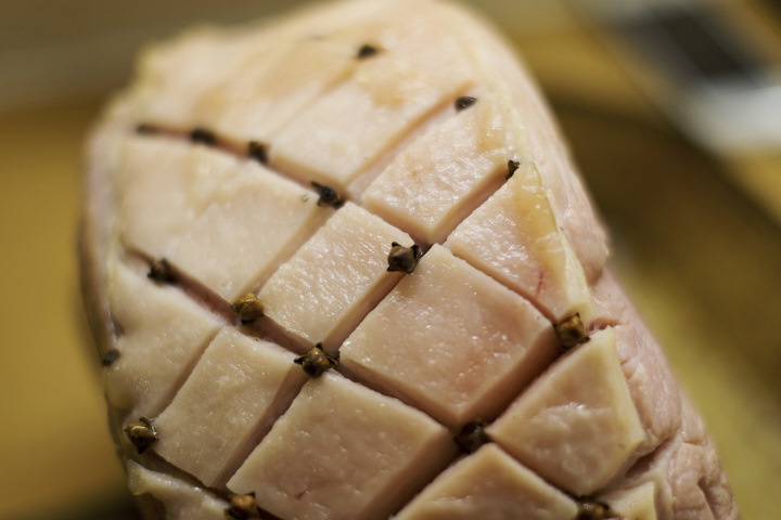 Glazed Ham, studded with cloves