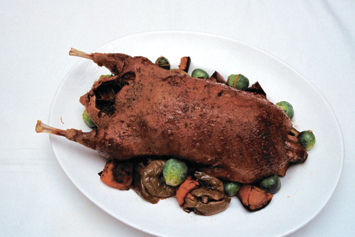 Roast Goose with Apple Stuffing ready to carve