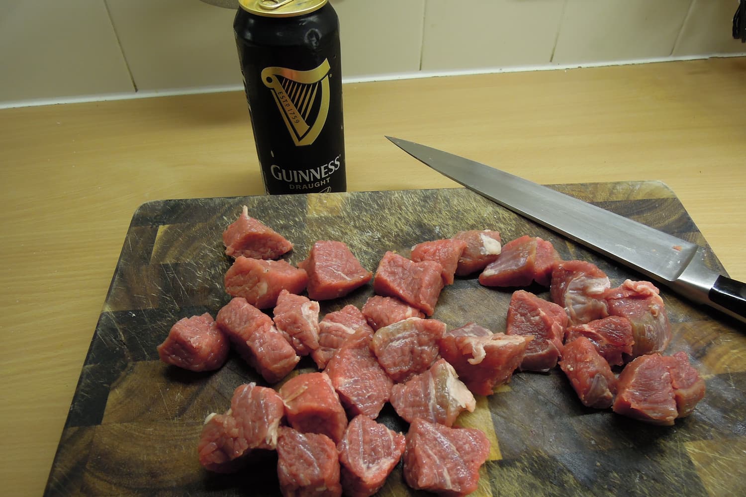 Cube the meat for the Beef & Guinness Pie