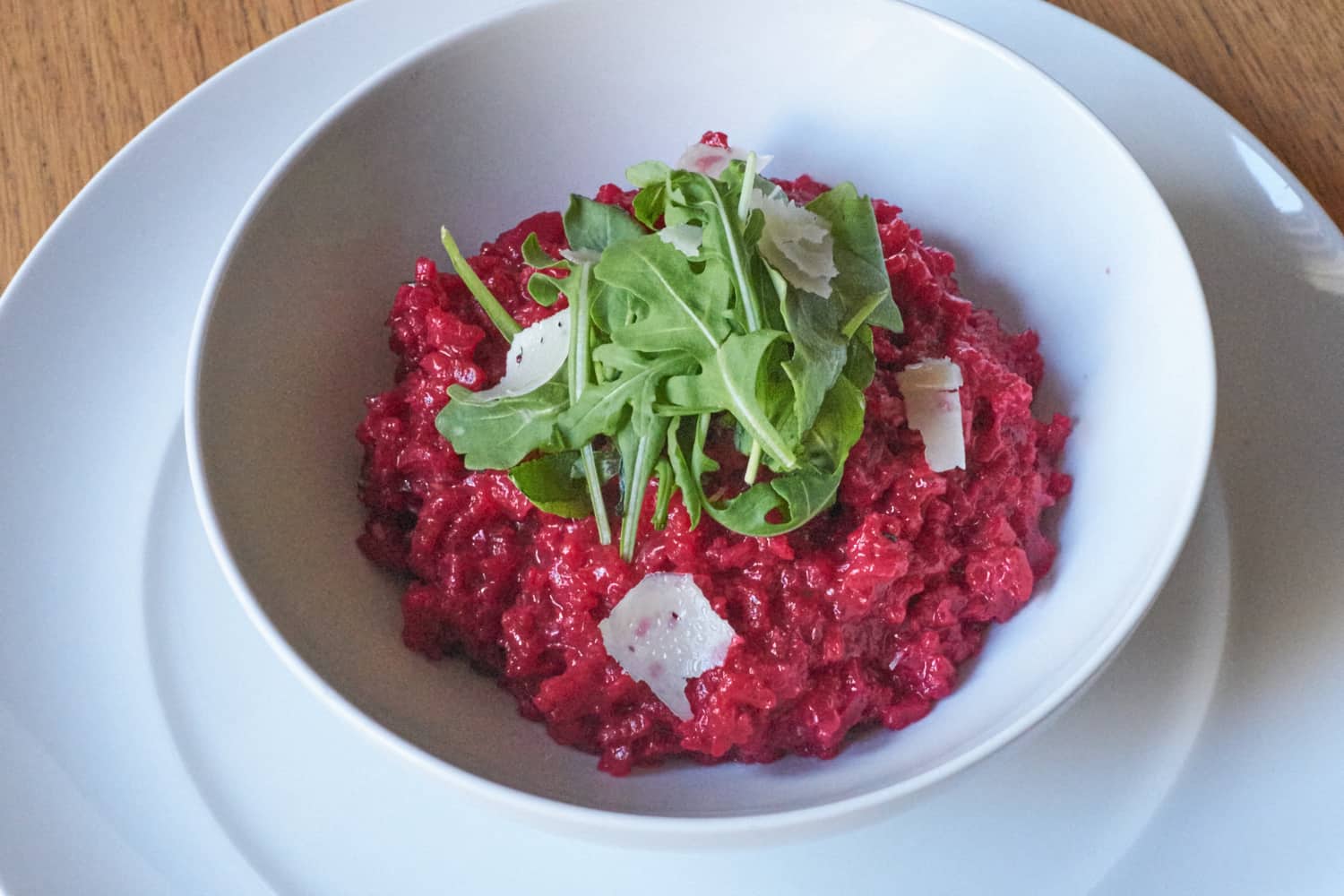 Beetroot Risotto, served with Rocket and Parmesan